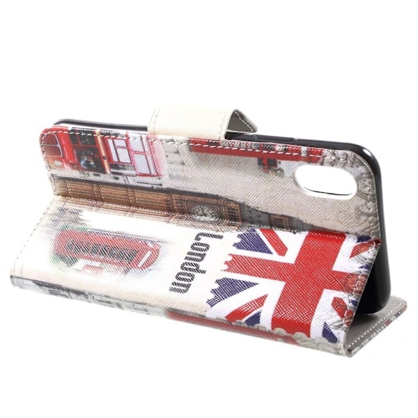 iPhone Xs Max Ristisynteetti Nahaka Pintainen Lompakko Kotelo Kuvioilla - Big Ben Ja UK Lippu Multicolor