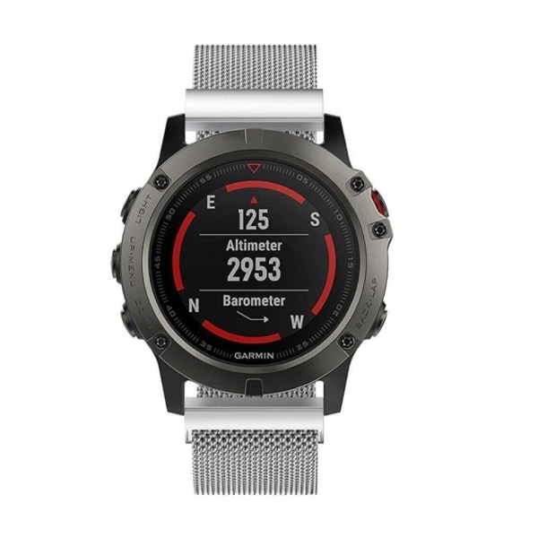 Garmin Fenix 5X Magneettinen Vaihto Ranneke Milanese Ruostumaton Teräsverkko - Hopea Silver grey