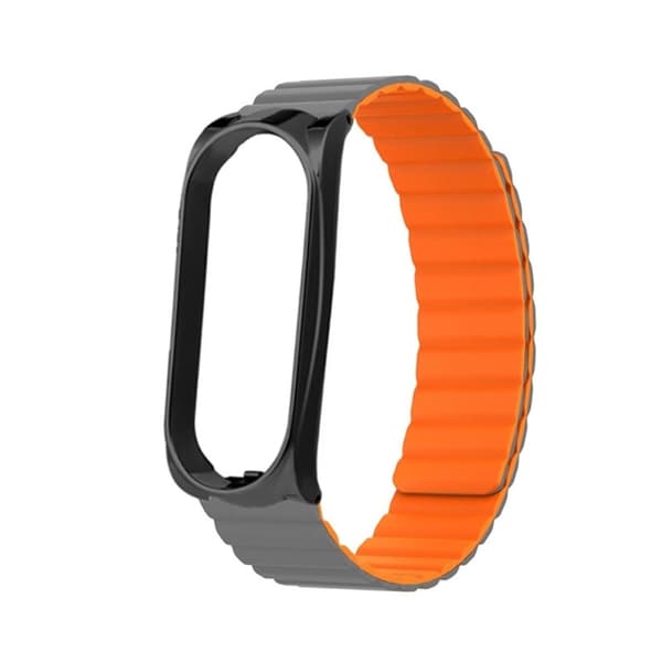 Xiaomi Mi Smart Band 6 / 5 silikoninen ranneke, jossa on integroitu suojus - Harmaa / Oranssi Silver grey