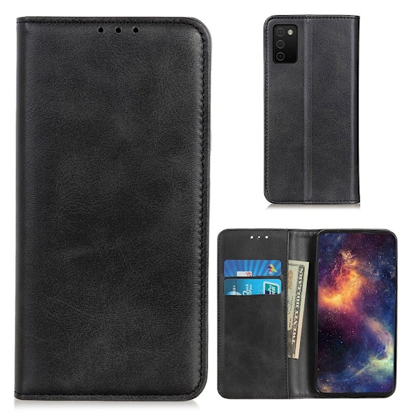 Wallet-style ægte Læder Flipcase til Samsung Galaxy A03s - Sort Black