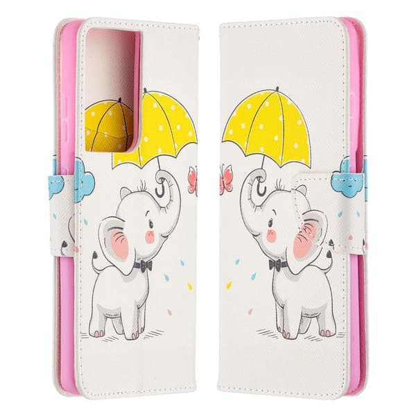 Wonderland Samsung Galaxy S21 Ultra Flippetui - Søt Elefant White