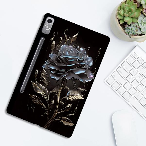 Lenovo Tab P12 Flexible Case Pattern Printing Slim Tablet Protective Cover - Grey Rose Silver grey