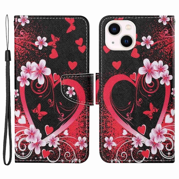 Wonderland iPhone 14 flip etui - Rødt Hjerte Red