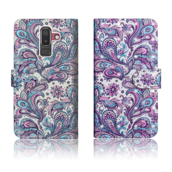 Samsung Galaxy J8 (2018) Kuvallinen PU Nahkainen Lompakko Suoja Kotelo - Kasmir Kukka Multicolor