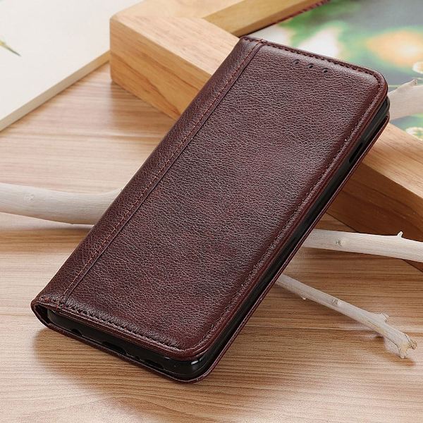 Flip Etui med Pung i Ægte Læder til Xiaomi Redmi 9A - Kaffe Brown