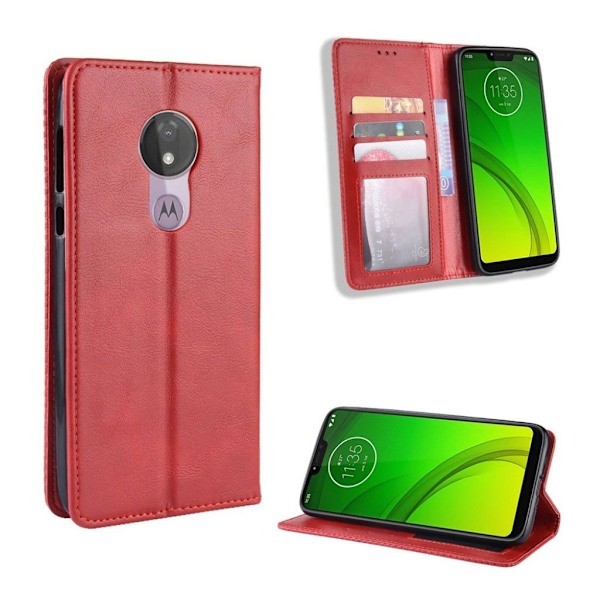 Motorola Moto G7 Power vintage nahkakotelo - Punainen Red