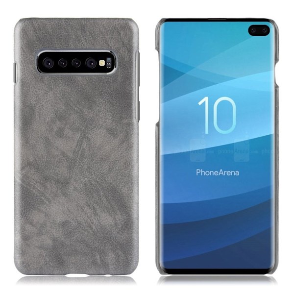 Samsung Galaxy S10 Plus litchi läderfodral - Grå Silvergrå