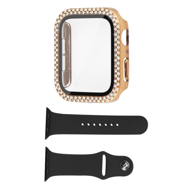 Apple Watch SE 2022 (44mm) rhinestone décor cover with tempered Gold