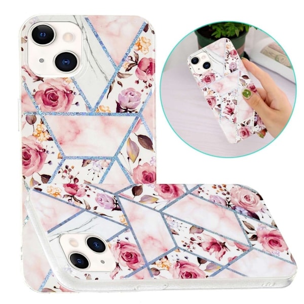 Marmormotiv iPhone 14 skal - Ros multifärg