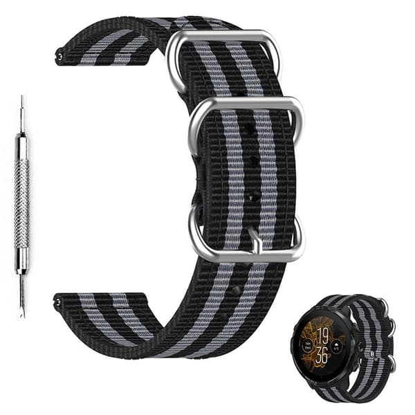 Hengittävä kankainen säädettävä kellohihna Suunto-kelloon - Musta / Harmaa Black