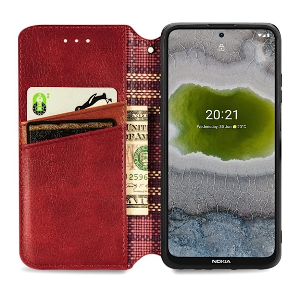 Läder Nokia X10 fodral med romb-design - Röd Röd