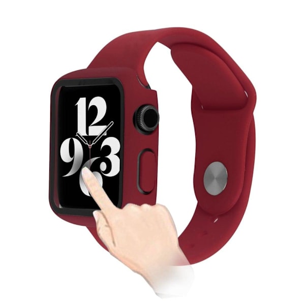 Apple Watch SE 2022 (44mm) silikoninen ranneke ja suojus karkaistulla lasilla - Viininpunainen Red