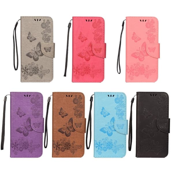 Samsung Galaxy A50 sommerfugleprint på lædercover - blå Blue