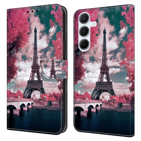Samsung Galaxy S24 FE Plånboksfodral Mönster Tryck Stativ Läder Flip Telefonskal - Eiffeltornet Rosa
