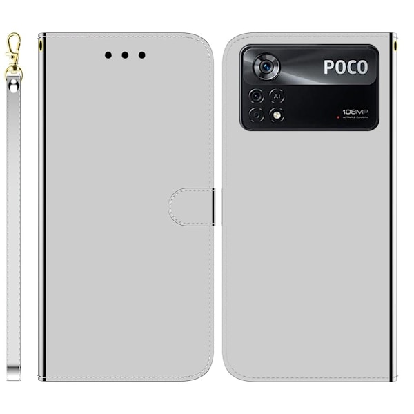Mirror Xiaomi Poco X4 Pro 5G flip-etui - Sølv Silver grey