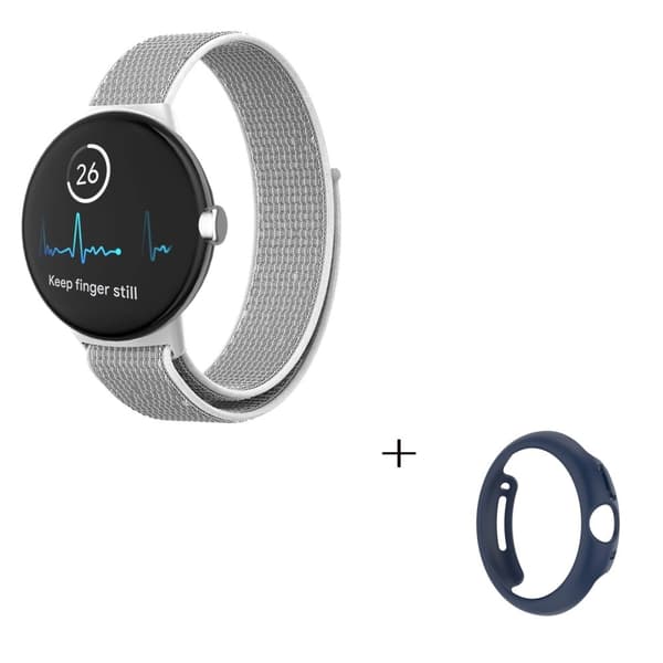 Google Pixel Watch nylonkellohihna keskiyönsinisellä suojuksella - Harmaa / Valkoinen Silver grey