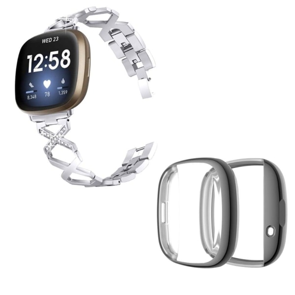 Fitbit Sense / Versa 3 X-shape rhinestone décor watch strap with Silvergrå