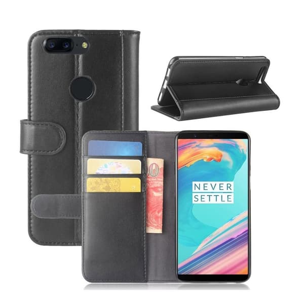 OnePlus 5T laadukas nahkakotelo - Musta Black