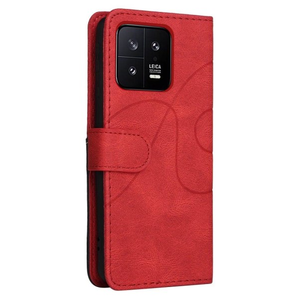 Texturerat läder Xiaomi 13 fodral med handledsband - Röd Röd