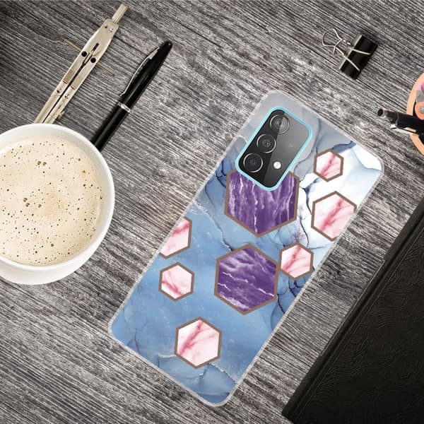 Marble Samsung Galaxy A33 5G Etui - Sekskant Fragmenter i Blå Multicolor