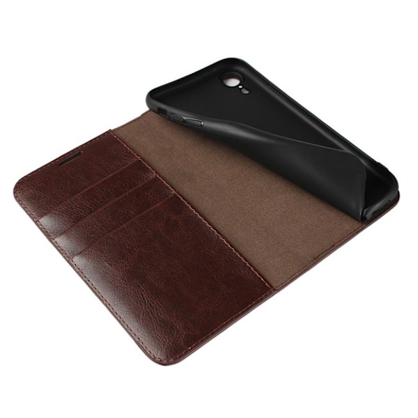 iPhone Xr Äkta läder plånboks mobilfodral - vildhäst texture  - Kaffe Brun