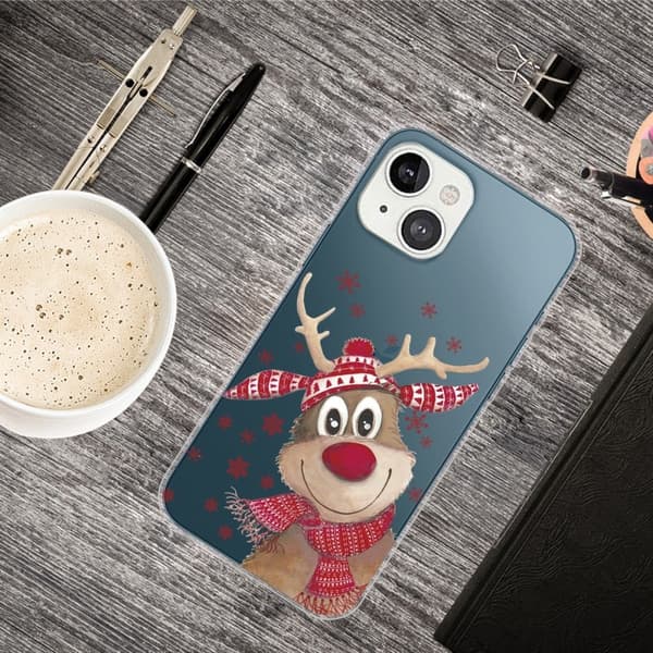 Juleveske til iPhone 14 - Smilende Hjort Red