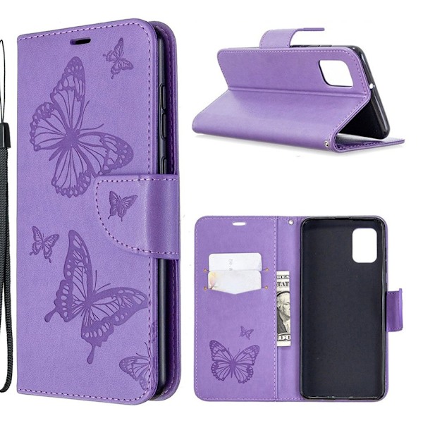 Butterfly läder Samsung Galaxy A31 fodral - Lila Lila