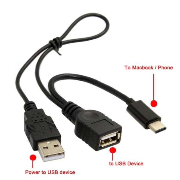 USB 3.1 typ-C till USB 2.0 hona kabel med extern ström - Svart Svart