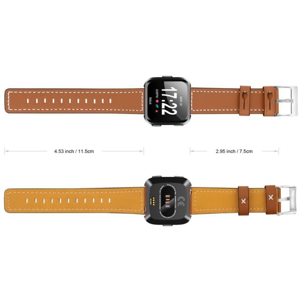Fitbit Versa klockarmband äkta läder koskinn rostfri stål - Brun Brun
