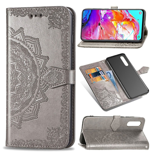 Mandala läder Samsung Galaxy A70 fodral - Silver/Grå Silvergrå