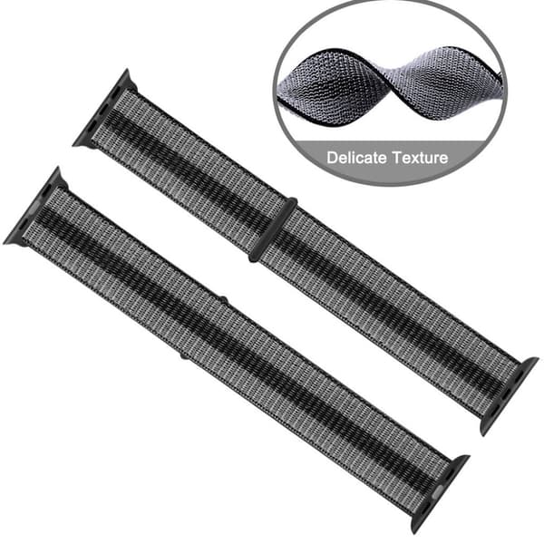 Apple Watch Series 5 44mm vandtæt nylon urrem - Stribe Sort Black