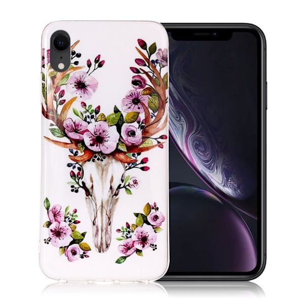 Fleksibelt etui med selvlysende mønster til iPhone Xr - Flowered Elk Multicolor