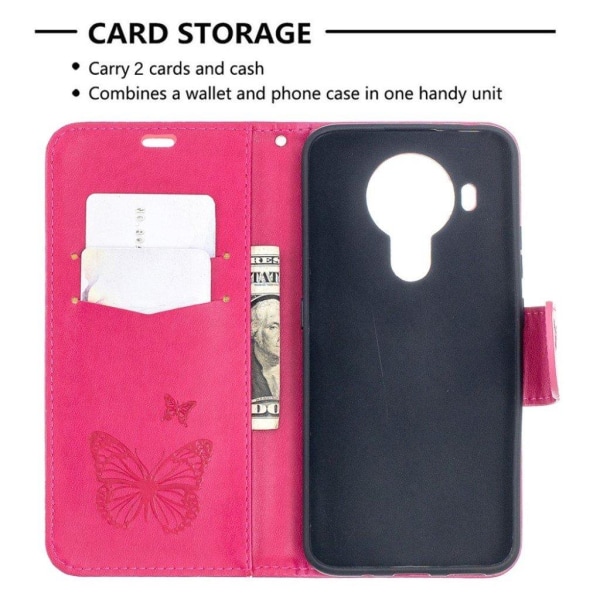 Butterfly Nokia 5.4 Flip Etui - Rose Pink