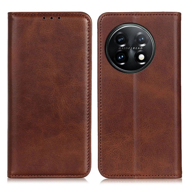 Lompakko-style Aitoa Nahkaa Läppäkotelo For OnePlus 11 - Kahvi Brown