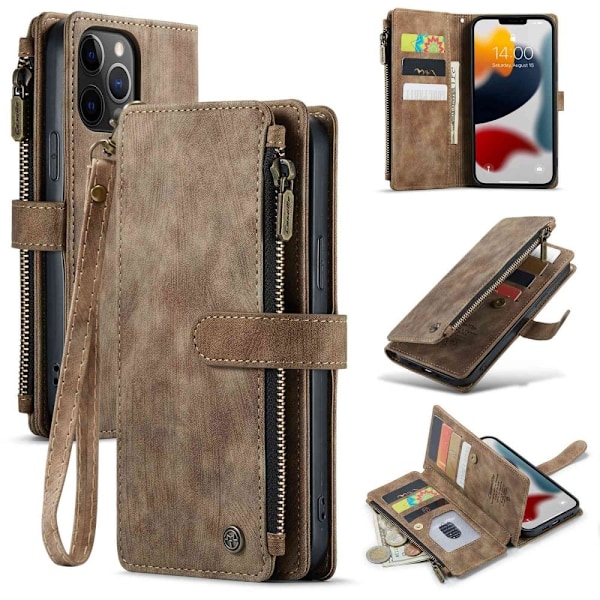 CaseMe iPhone 12 Pro Max etui med lynlås og pung - Brun Brown