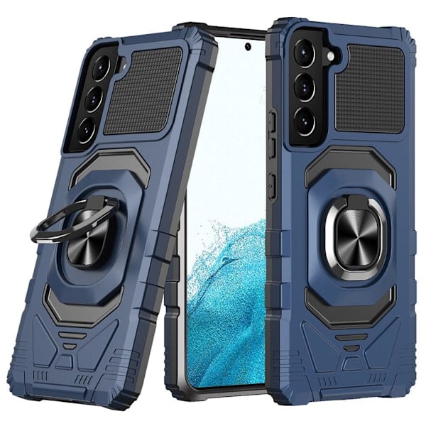 Slidstærkt cover i hård plast med blød inderside og kickstand til Samsung Galaxy S22 - Blå Blue