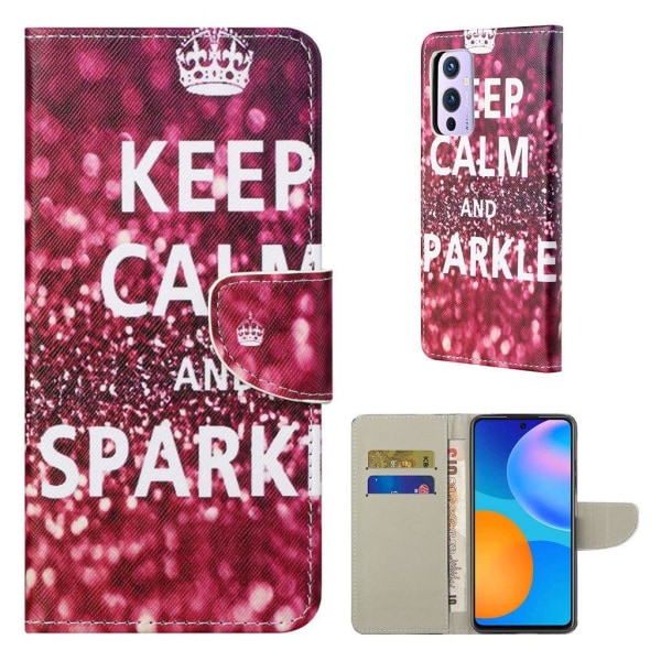 Wonderland OnePlus 9 Flip Etui - Keep Calm og Sparkle Pink