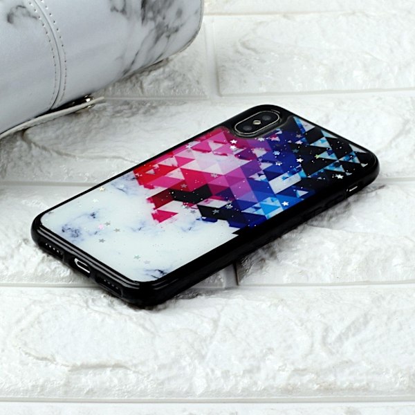 Marble iPhone Xs Max deksel - Rødblå trekanter og stjerner Multicolor