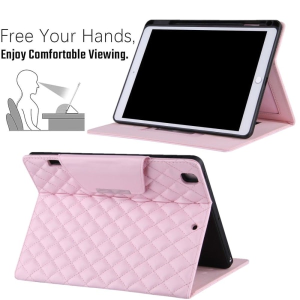 iPad 10.2 (2021) elegant grid décor leather flip case - Pink Pink