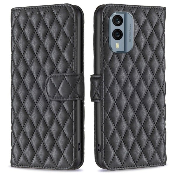 Rhombus pattern matte flip case for Nokia X30 - Black Black