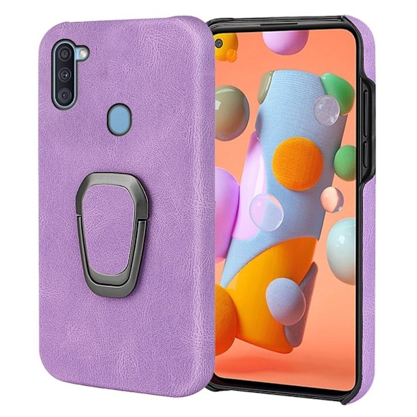 Iskunkestävä nahkasuojus soikealla jalustalla Samsung Galaxy M11 / A11 - Violetti Purple