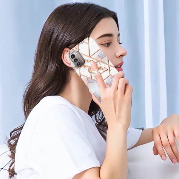 Marble Mønstret Cover med Ring Holder til Nokia G11 / G21 - Krone Multicolor