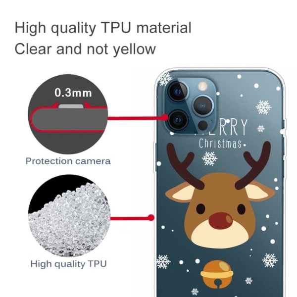 Christmas Series Santa Deer Pattern IMD Flexible Protective mobil cover iPhone 13 Pro Max 6.7 inch - Deer Med Klokke Multicolor