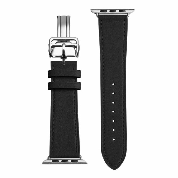 ægte læder sølv spænde rem til Apple Watch Series 6 / 5 40mm - s Black