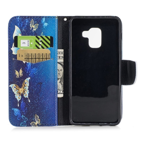 Samsung Galaxy A8 (2018) mønstret PU læder flip etui - smuk sommerfugle Multicolor