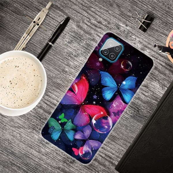 Butterfly Samsung Galaxy A12 5G nahkakotelo - Kaunis Perhonen Multicolor
