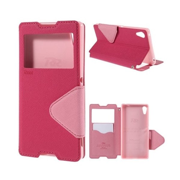 Roar Korea Sony Xperia Z3+ Nahkakotelo Korttitaskuilla - Kuuma Pinkki / Pinkki Pink