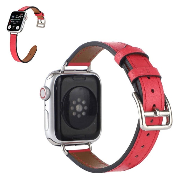 Apple Watch 42mm - 44mm enkel urrem i ægte læder - Rød Red