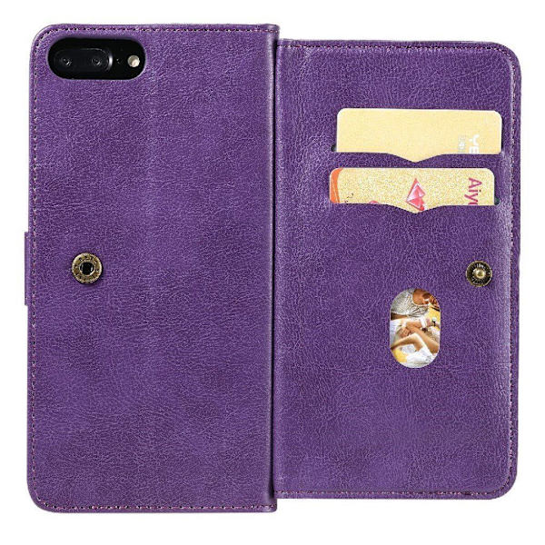 iPhone 7 Plus / iPhone 6 Plus / iPhone 6S Plus etui med pung & 10 kortpladser – Lilla Purple