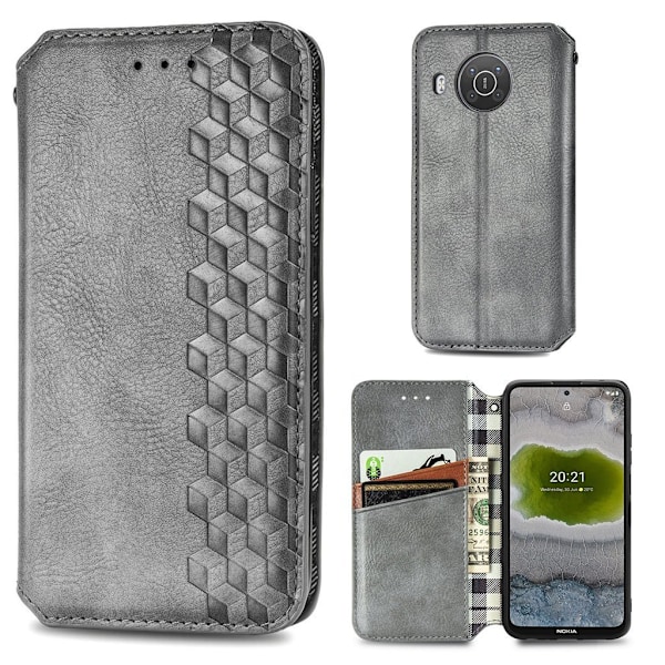 Läder Nokia X10 fodral med romb-design - Silver/Grå Silvergrå